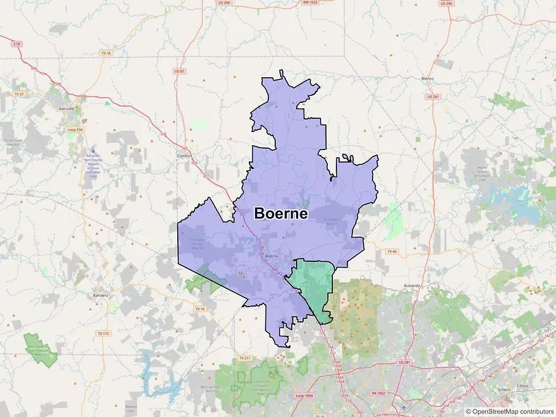 Map of Boerne, Texas and ZIP codes