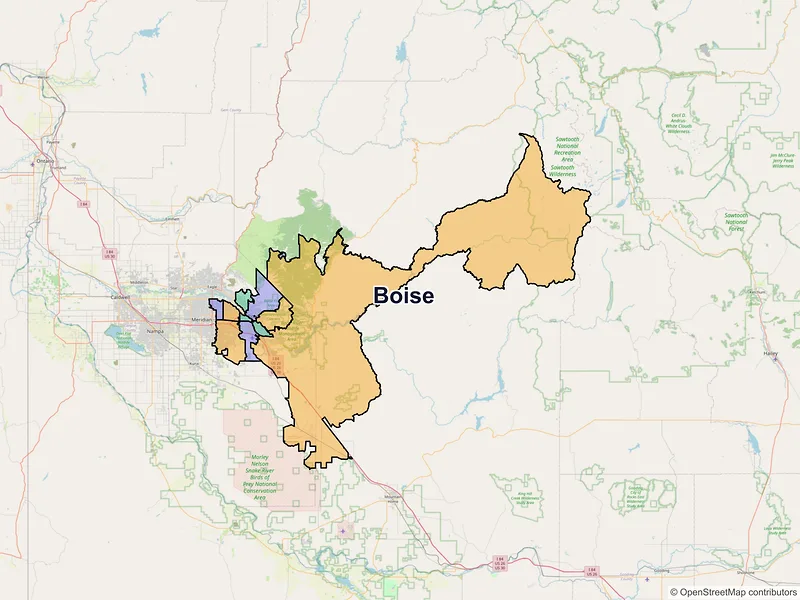 Map of Boise, Idaho and ZIP codes