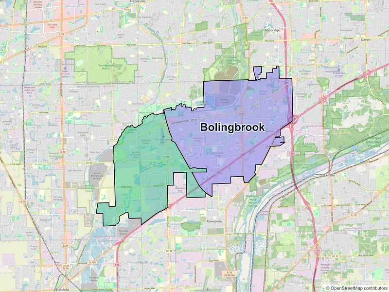 Map of Bolingbrook, Illinois and ZIP codes
