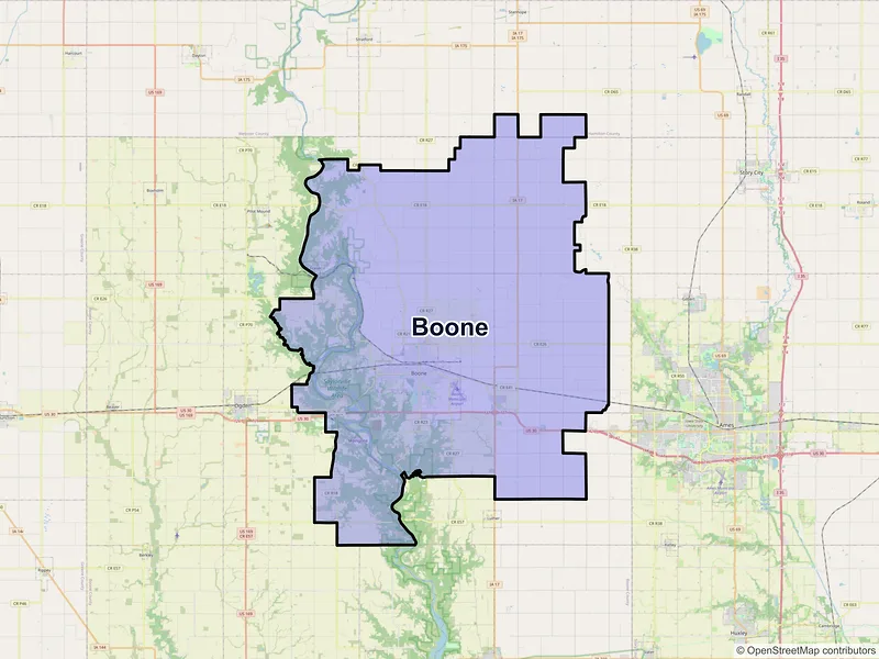 Map of Boone, Iowa and ZIP codes