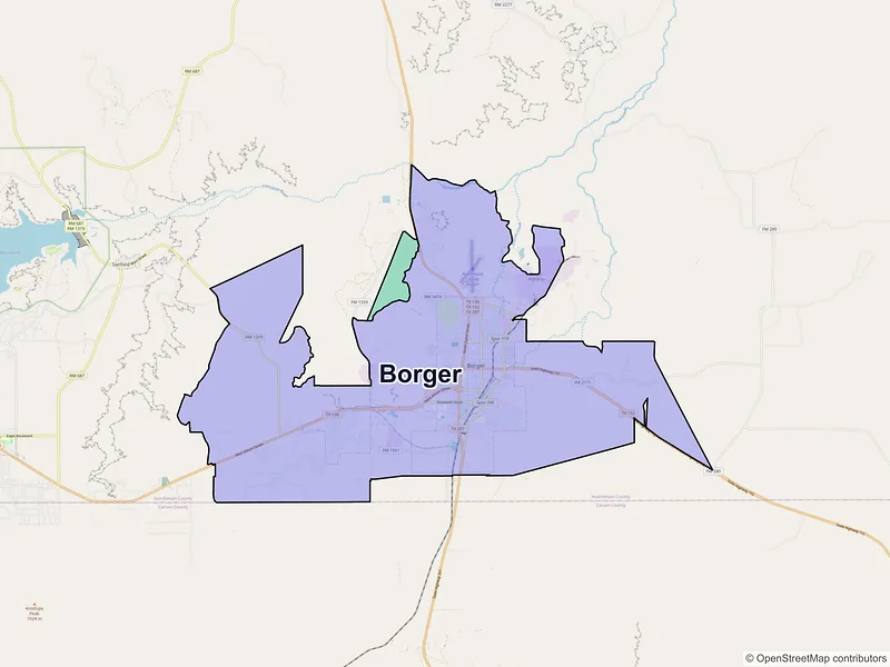 Map of Borger, Texas and ZIP codes