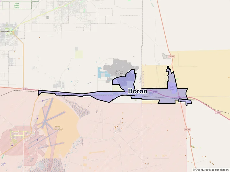 Map of Boron, California and ZIP codes