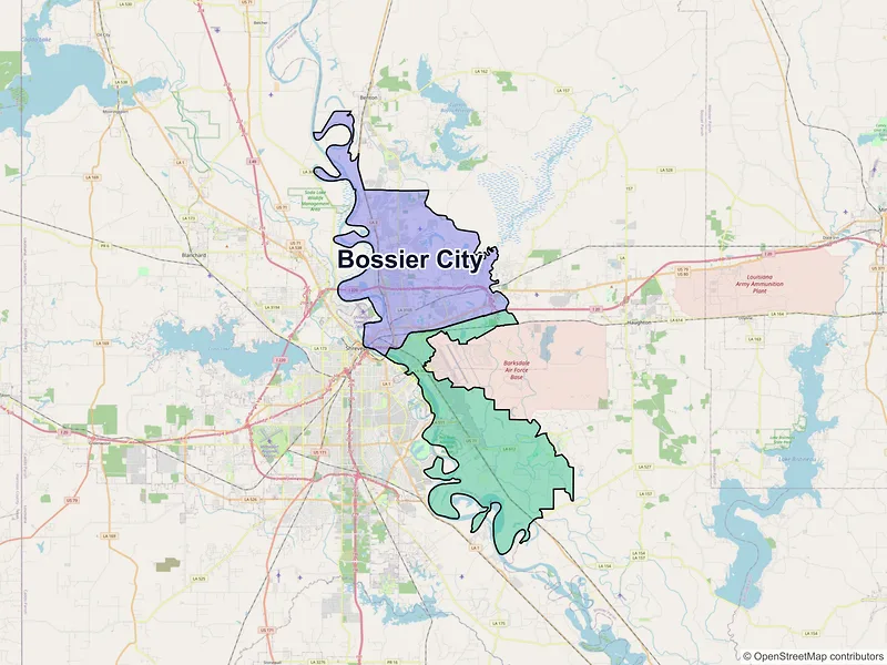 Map of Bossier City, Louisiana and ZIP codes