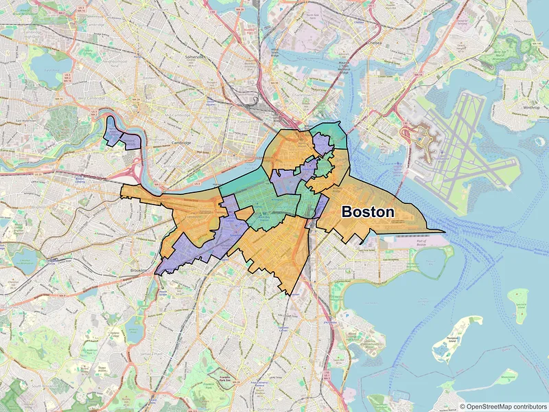 Map of Boston, Massachusetts and ZIP codes