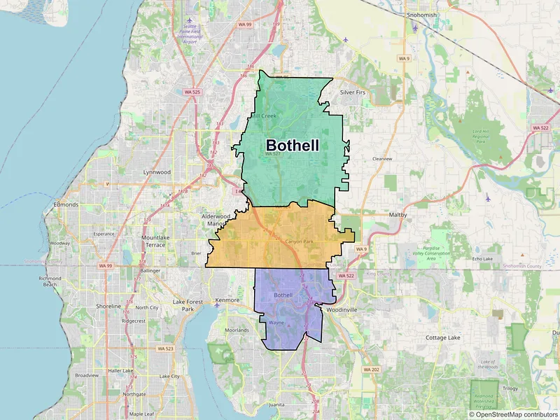 Map of Bothell, Washington and ZIP codes
