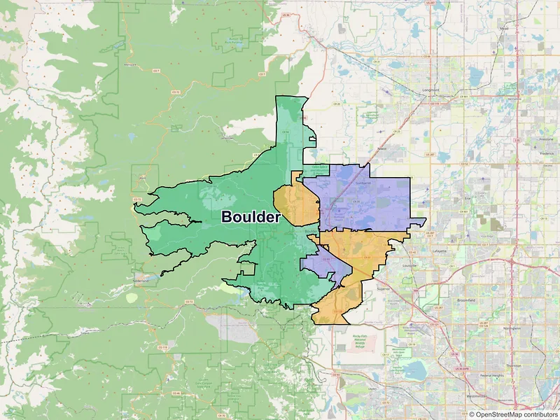 Map of Boulder, Colorado and ZIP codes