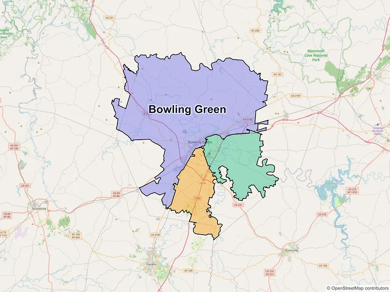 Map of Bowling Green, Kentucky and ZIP codes