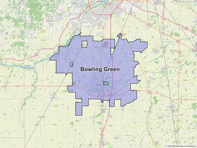 Map of Bowling Green, Ohio and ZIP codes
