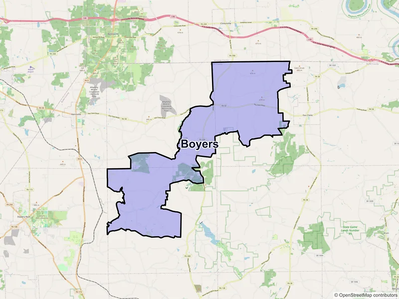 Map of Boyers, Pennsylvania and ZIP codes