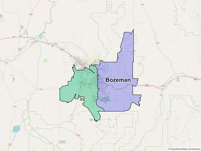 Map of Bozeman, Montana and ZIP codes