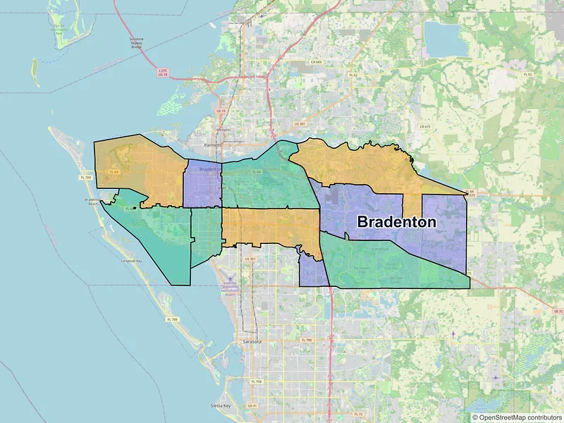 Map of Bradenton, Florida and ZIP codes
