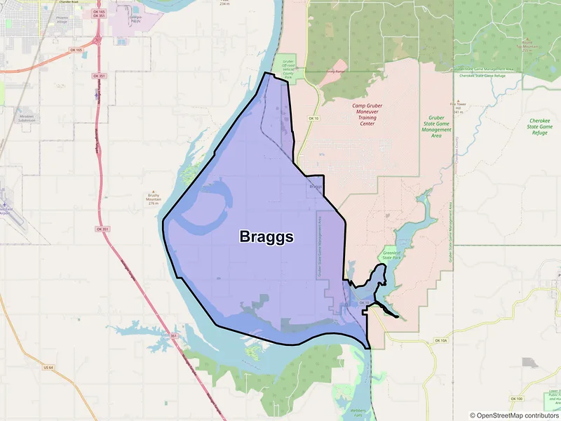 Map of Braggs, Oklahoma and ZIP codes