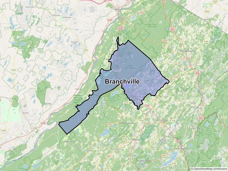 Map of Branchville, New Jersey and ZIP codes