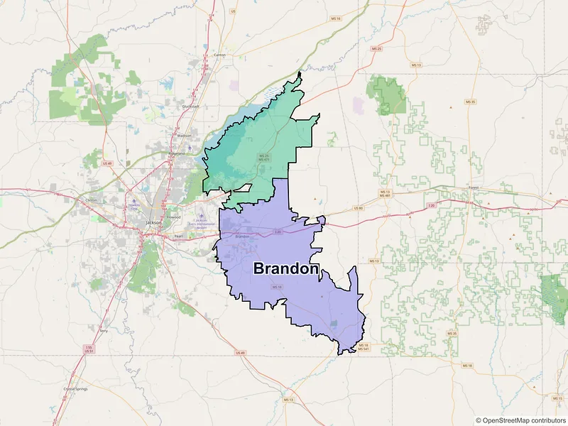Map of Brandon, Mississippi and ZIP codes