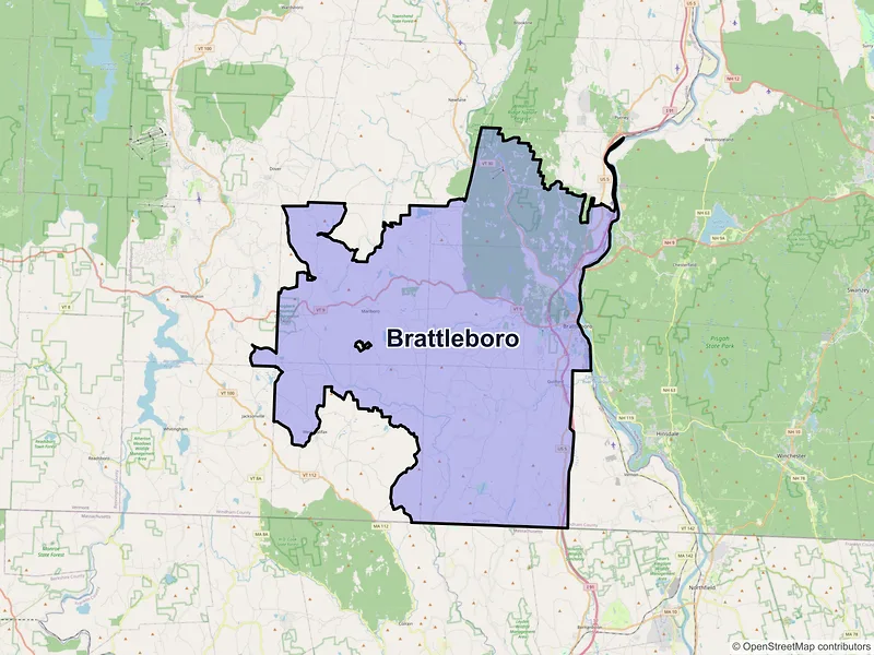 Map of Brattleboro, Vermont and ZIP codes