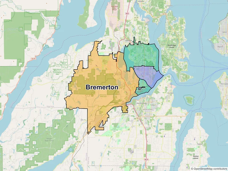 Map of Bremerton, Washington and ZIP codes