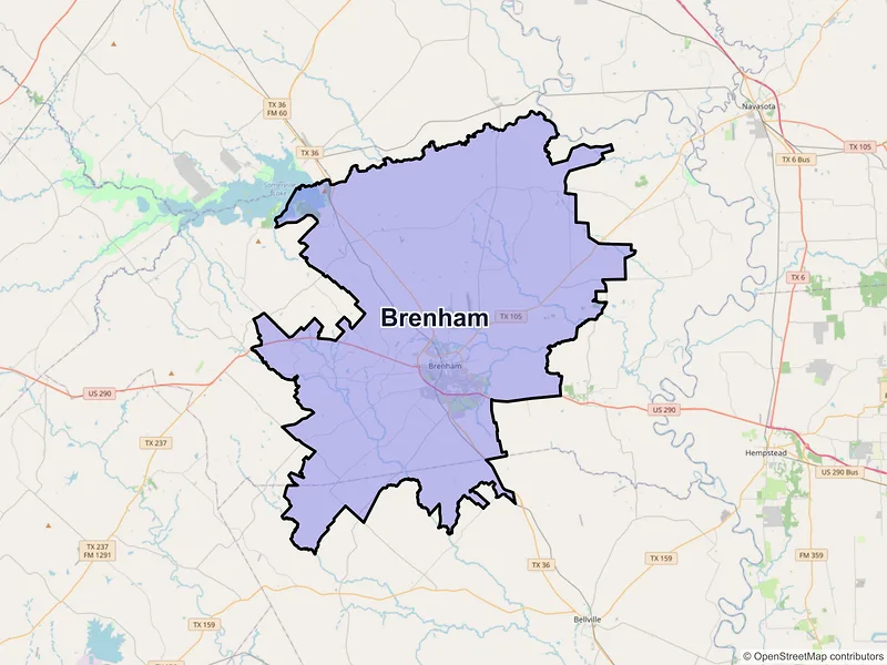 Map of Brenham, Texas and ZIP codes