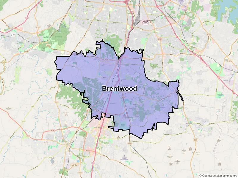 Map of Brentwood, Tennessee and ZIP codes