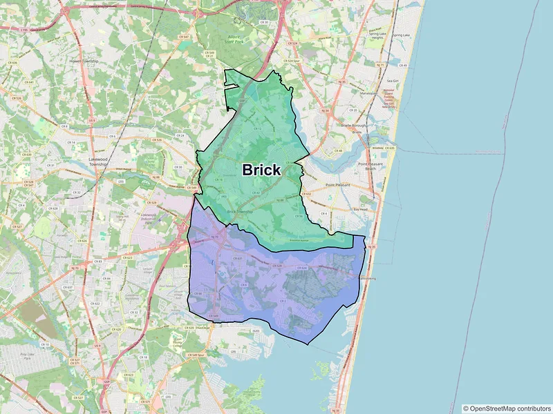 Map of Brick, New Jersey and ZIP codes