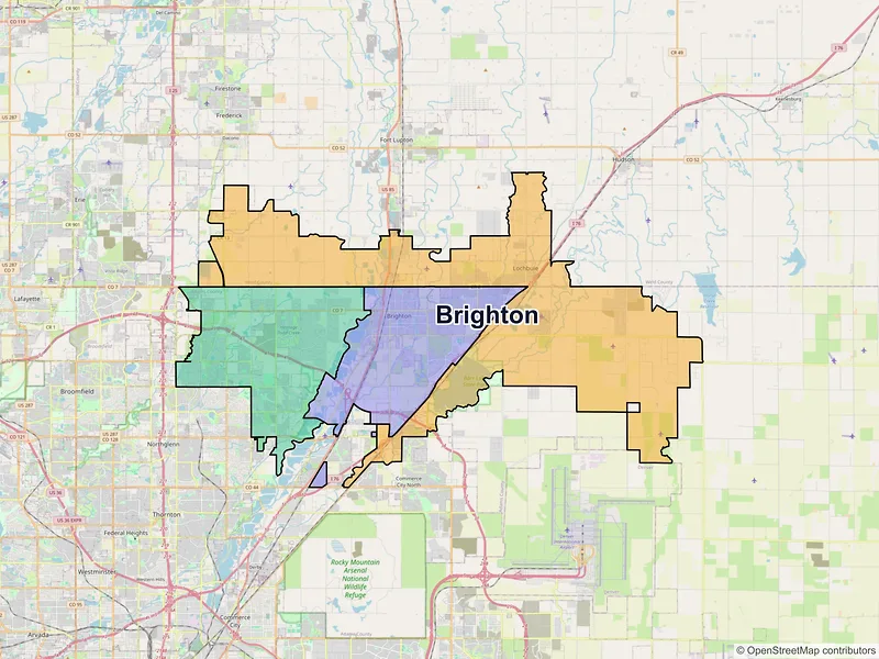 Map of Brighton, Colorado and ZIP codes