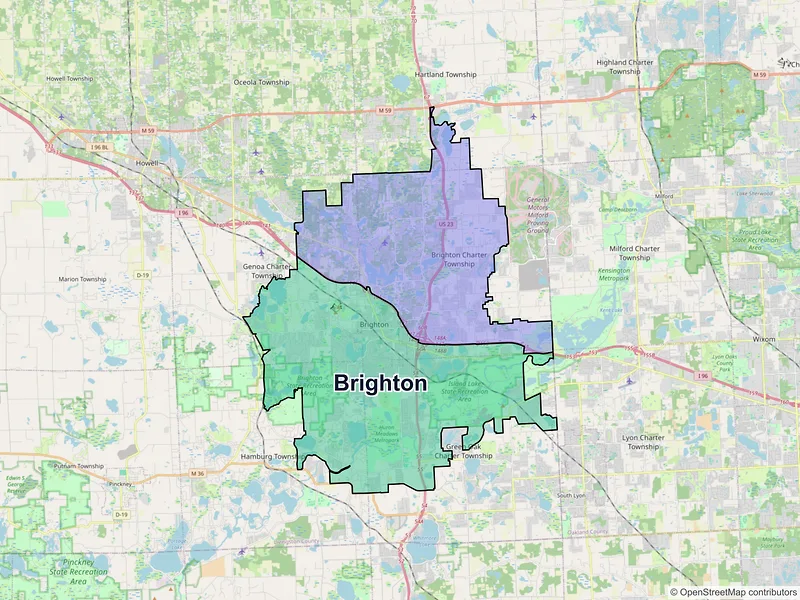 Map of Brighton, Michigan and ZIP codes
