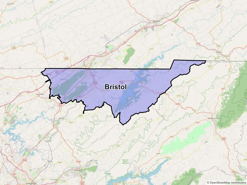 Map of Bristol, Tennessee and ZIP codes