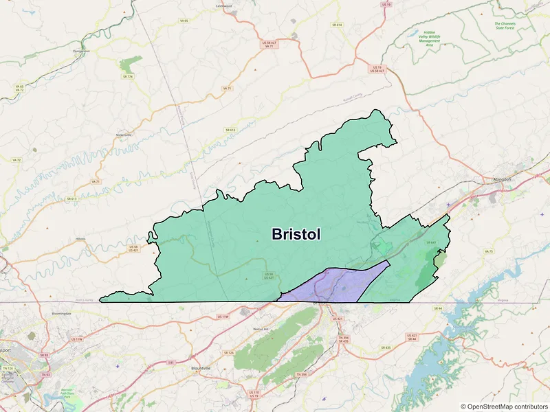 Map of Bristol, Virginia and ZIP codes