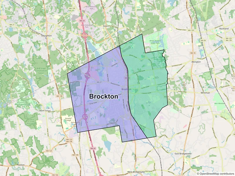 Map of Brockton, Massachusetts and ZIP codes