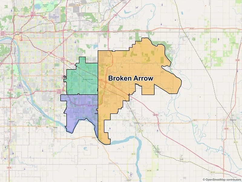 Map of Broken Arrow, Oklahoma and ZIP codes