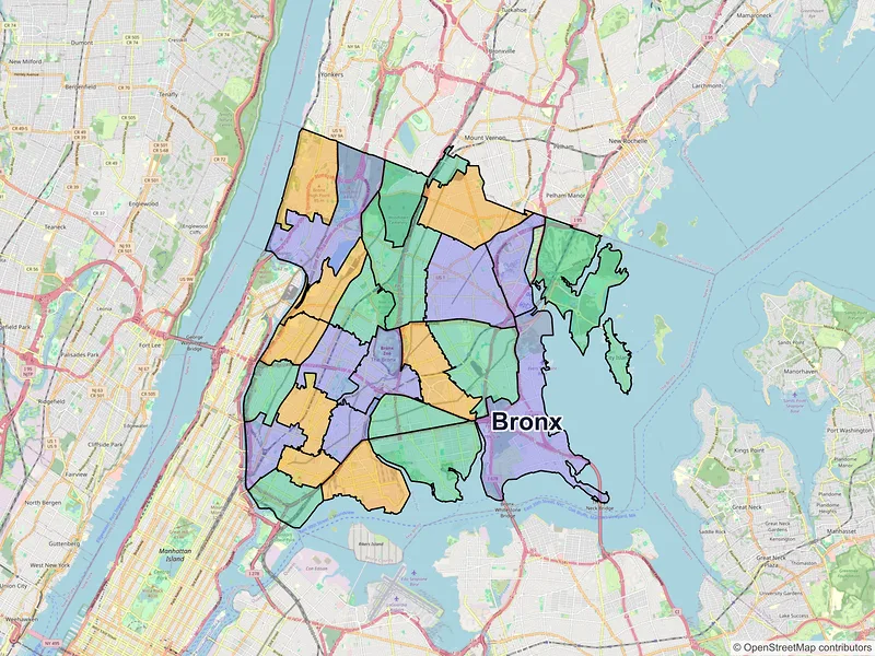 Map of Bronx, New York and ZIP codes