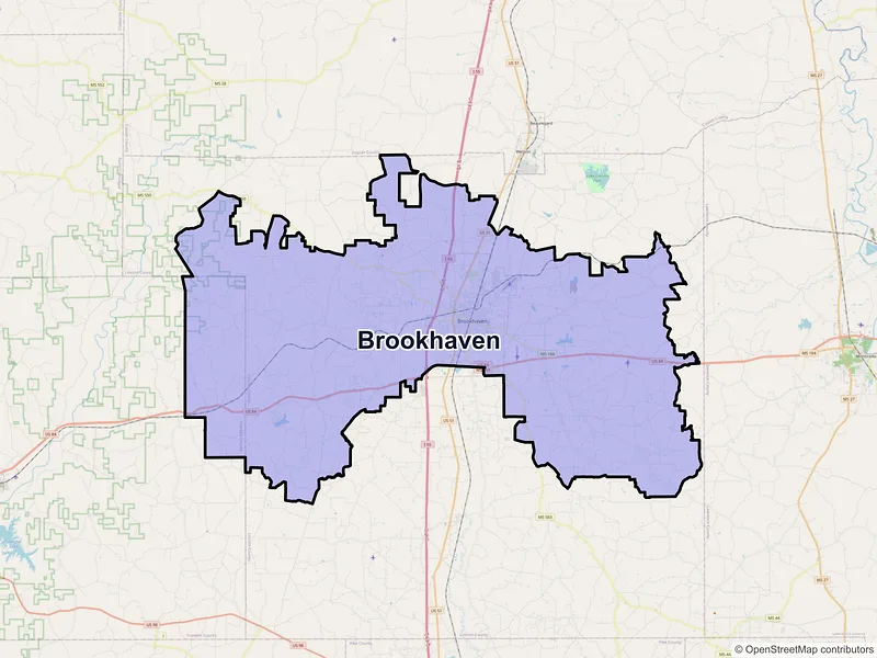 Map of Brookhaven, Mississippi and ZIP codes