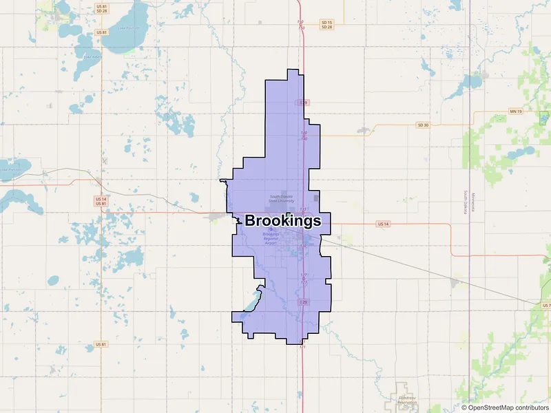 Map of Brookings, South Dakota and ZIP codes