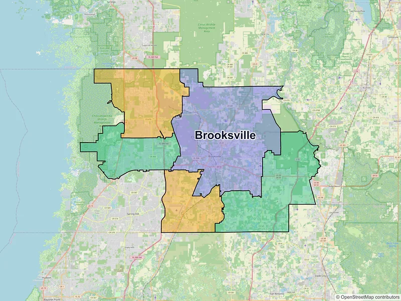 Map of Brooksville, Florida and ZIP codes