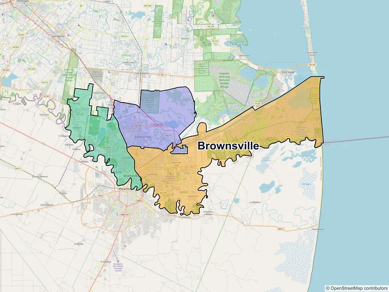 Map of Brownsville, Texas and ZIP codes