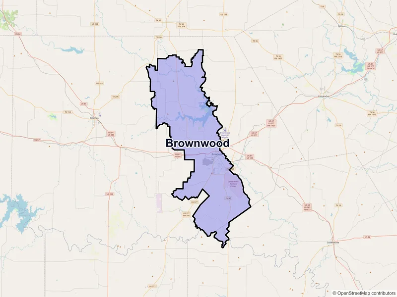 Map of Brownwood, Texas and ZIP codes