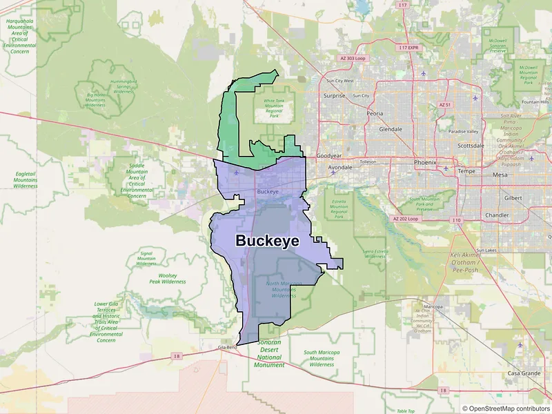 Map of Buckeye, Arizona and ZIP codes
