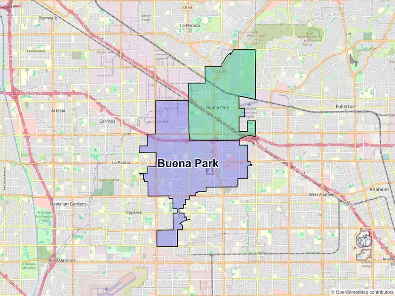 Map of Buena Park, California and ZIP codes