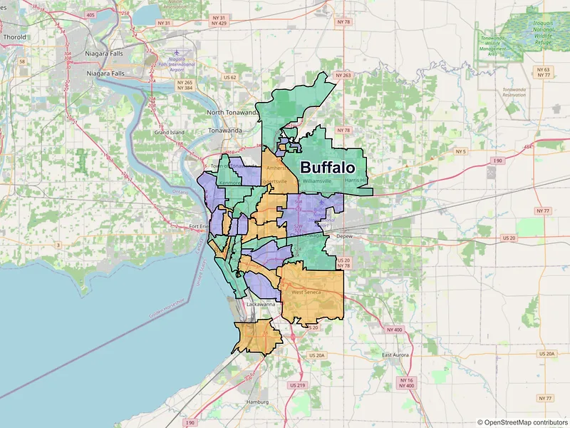 Map of Buffalo, New York and ZIP codes