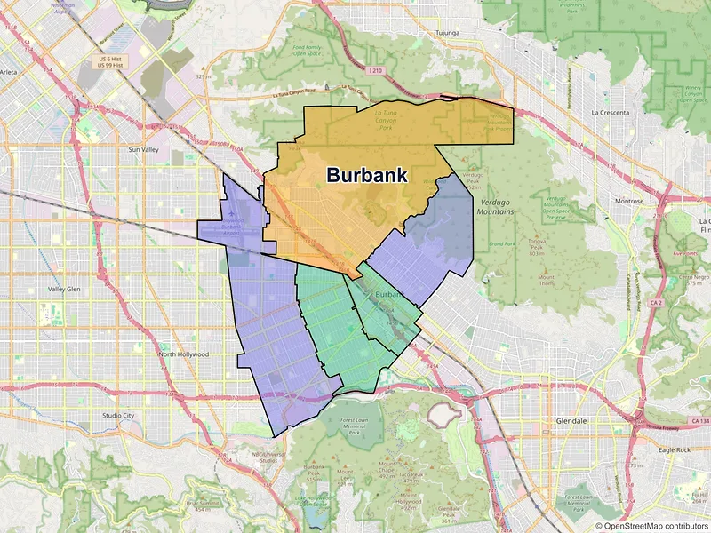 Map of Burbank, California and ZIP codes