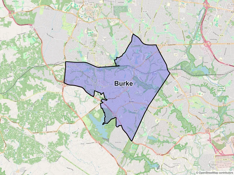 Map of Burke, Virginia and ZIP codes