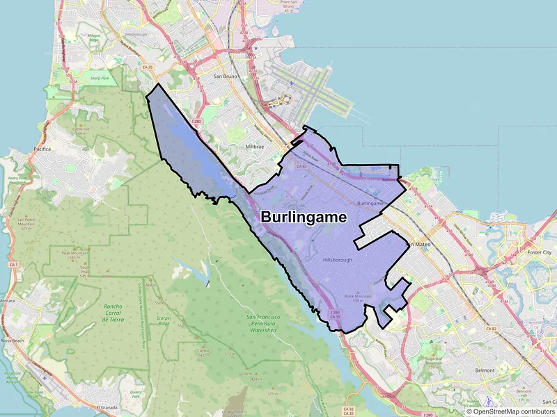Map of Burlingame, California and ZIP codes