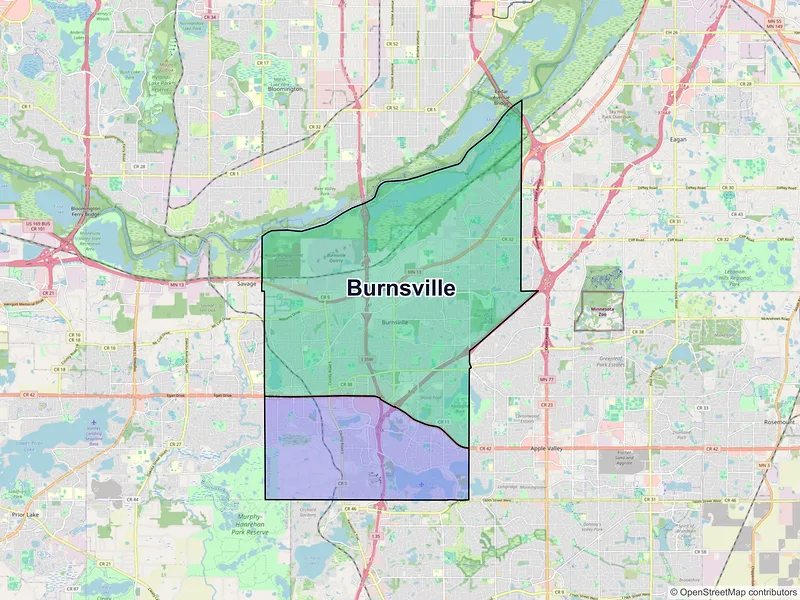 Map of Burnsville, Minnesota and ZIP codes