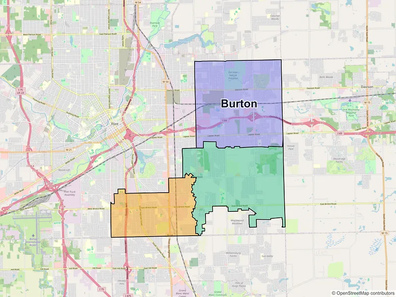 Map of Burton, Michigan and ZIP codes