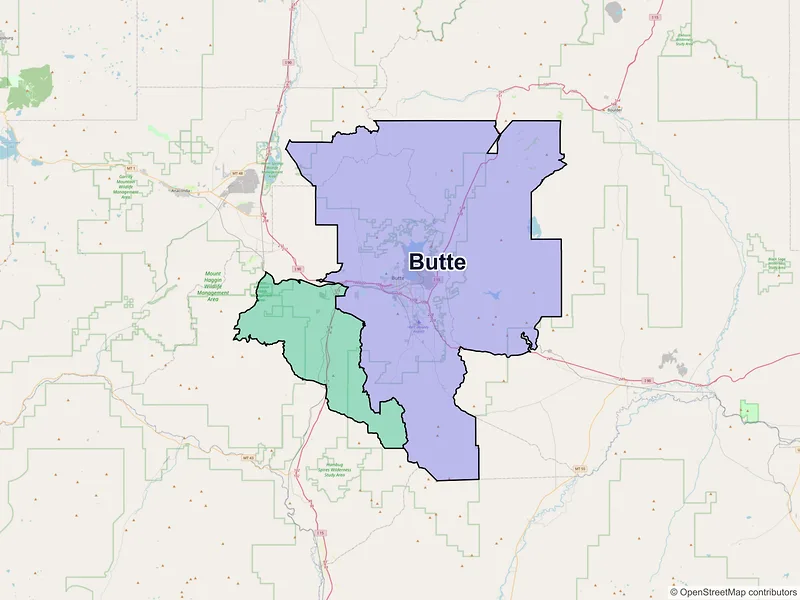 Map of Butte, Montana and ZIP codes