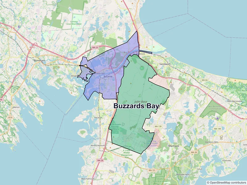 Map of Buzzards Bay, Massachusetts and ZIP codes