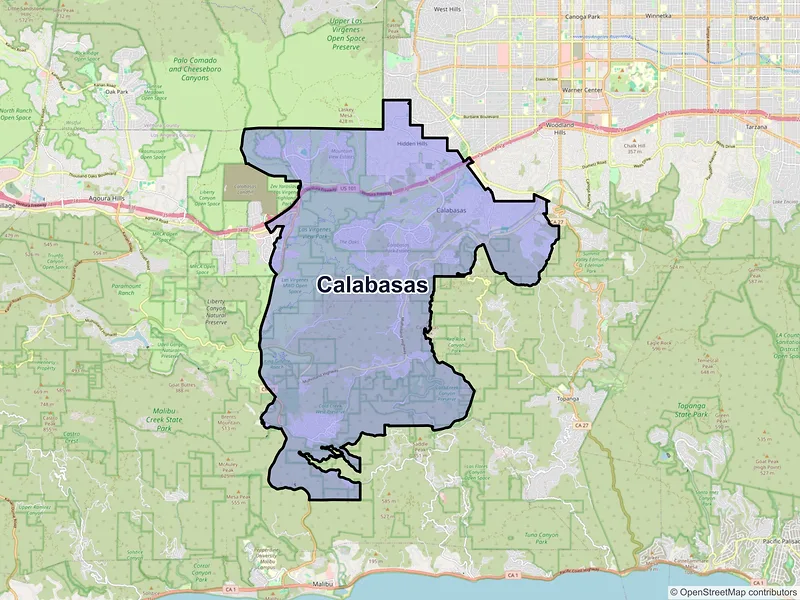 Map of Calabasas, California and ZIP codes