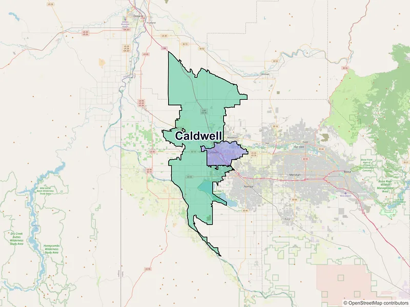 Map of Caldwell, Idaho and ZIP codes