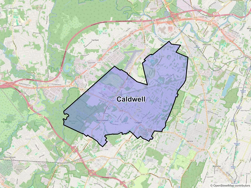 Map of Caldwell, New Jersey and ZIP codes