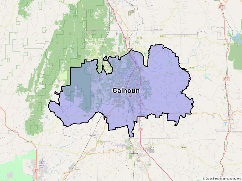 Map of Calhoun, Georgia and ZIP codes