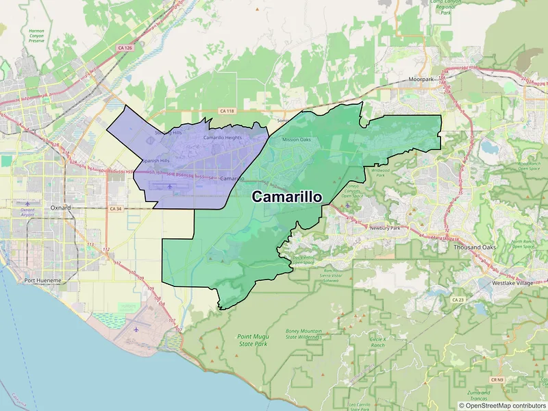 Map of Camarillo, California and ZIP codes